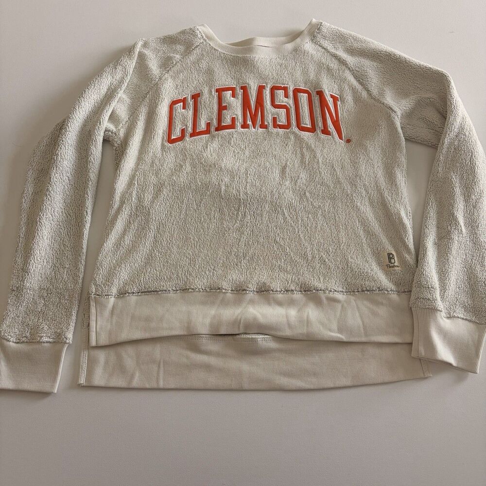 Pressbox Women’s Clemson Tigers Comfy Terry Crew Off White Sweatshirt Med READ